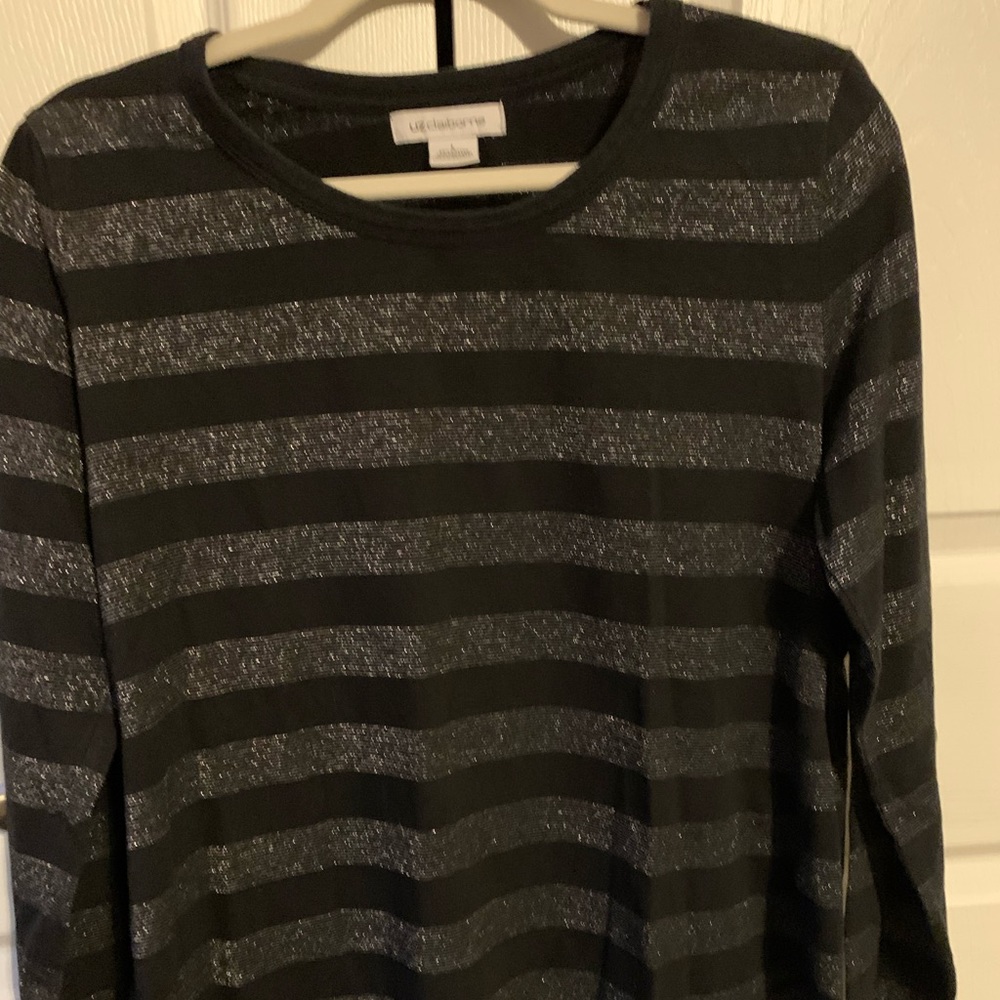 Liz Claiborne Metallic Stripe Long Sleeve Top